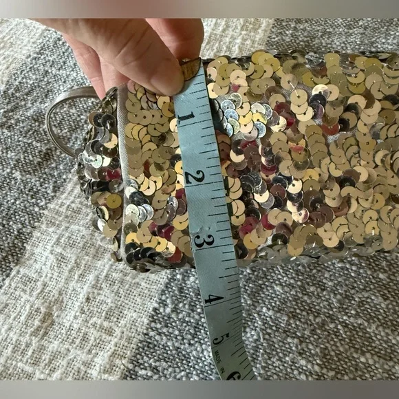 Vtg Preston & York Silver Sequined Small Evening Hand Bag Y2K - Picture 9 of 10